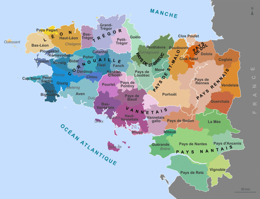 Carte des pays traditionnels de Bretagne